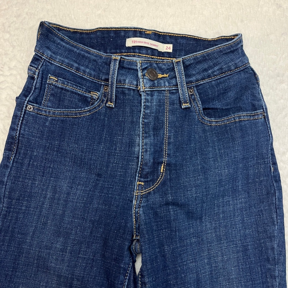 Levi Strauss Jeans Womens 24 Blue 721 High Rise Skinny Dark Wash Stretch Denim - Picture 2 of 11